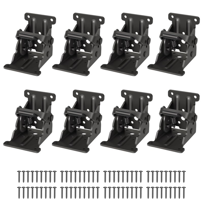 Spiglamm 8 Pack Folding Brackets, Self-Lock Hinge with Screws for Folding Table Legs, Lock Extension Support Bracket Bed Legs, Black - Image 1